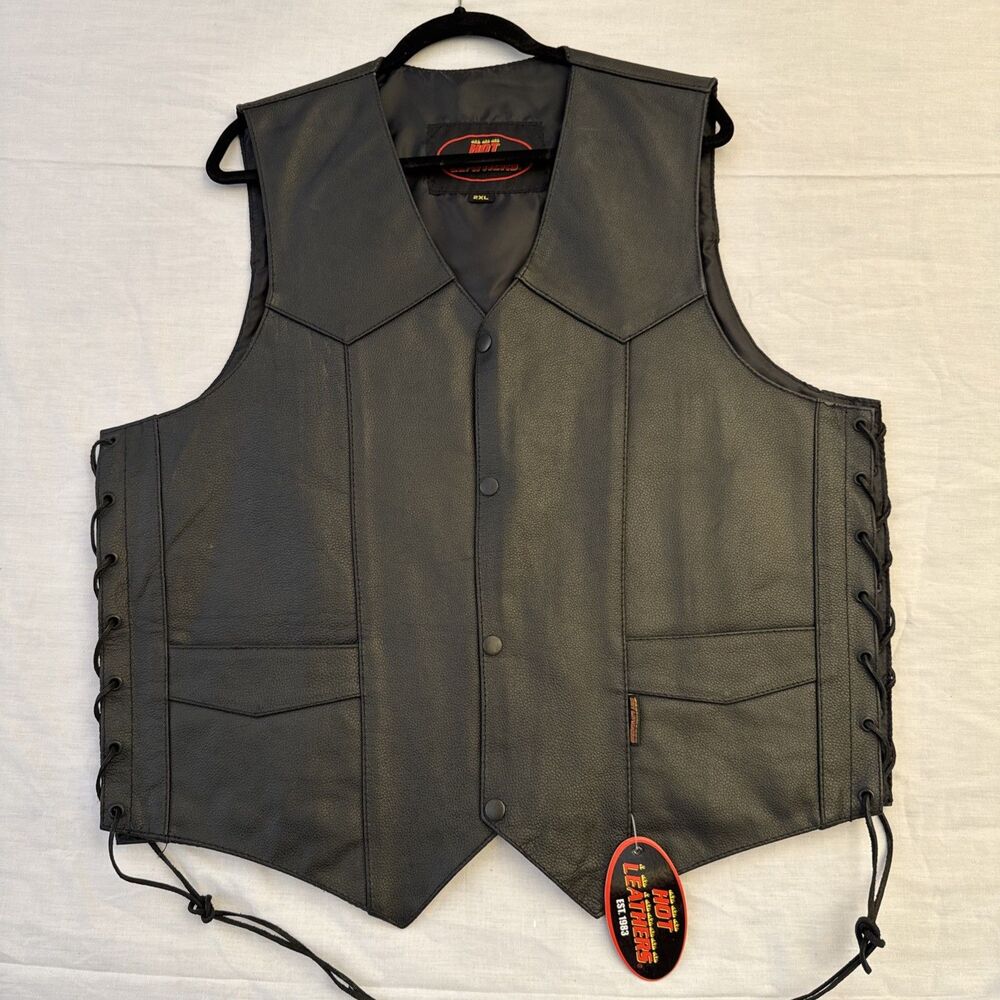 Hot Leathers VSM1015 Men's Leather Vest Side Lace Concealed Carry 2XL NWT